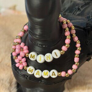 Pink Flower Bead MAMA & MINI Bracelet Set